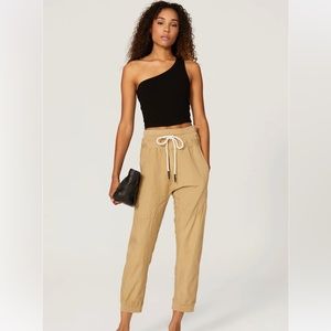 bassike Relaxed Fit Khaki Utility Pants Drawstring Waist Oatmeal Neutrals Safari